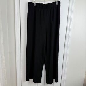 HM Black Plisse Wide Leg Pants Textured High Waist Pull On Size Medium‎ Whismi